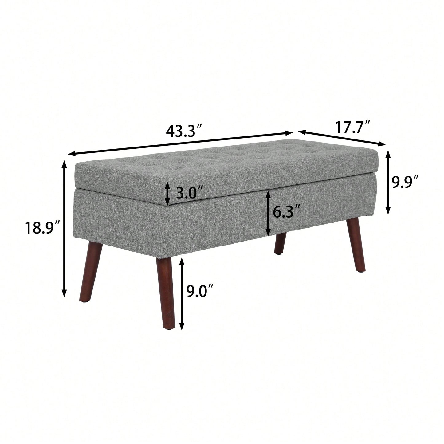 Grey Linen Storage Ottoman Bench For Bedroom Entryway Foot Of Bed With Tufted Design And Safety Hinge 43.7" W X 18.1" D