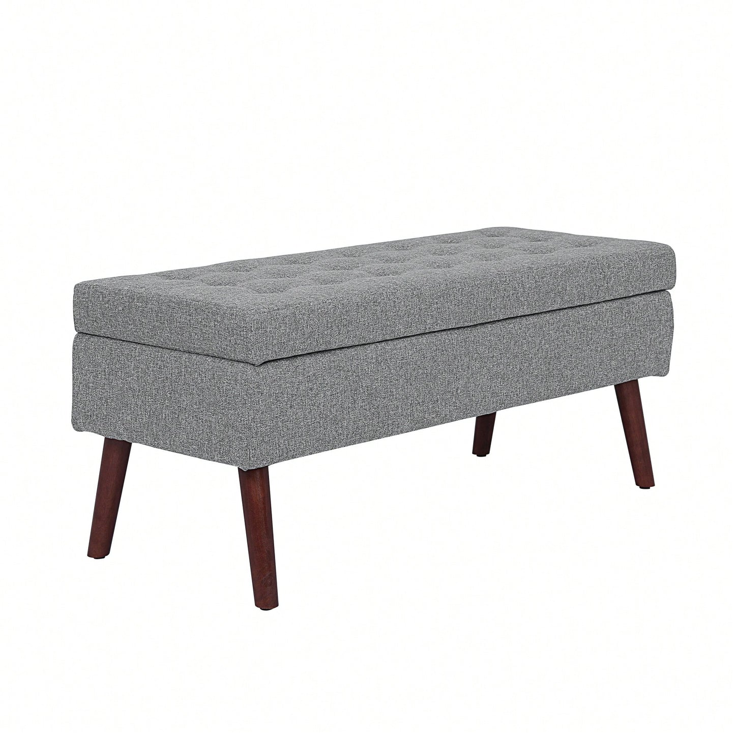 Grey Linen Storage Ottoman Bench For Bedroom Entryway Foot Of Bed With Tufted Design And Safety Hinge 43.7" W X 18.1" D