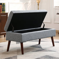 Grey Linen Storage Ottoman Bench For Bedroom Entryway Foot Of Bed With Tufted Design And Safety Hinge 43.7" W X 18.1" D