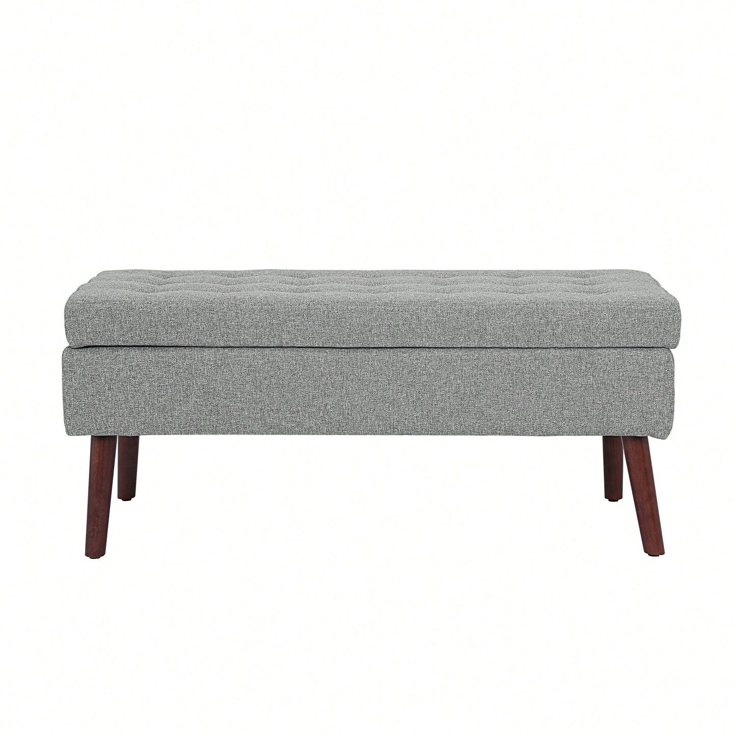 Grey Linen Storage Ottoman Bench For Bedroom Entryway Foot Of Bed With Tufted Design And Safety Hinge 43.7" W X 18.1" D