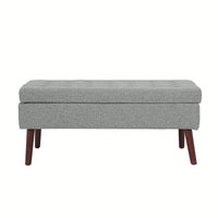 Grey Linen Storage Ottoman Bench For Bedroom Entryway Foot Of Bed With Tufted Design And Safety Hinge 43.7" W X 18.1" D