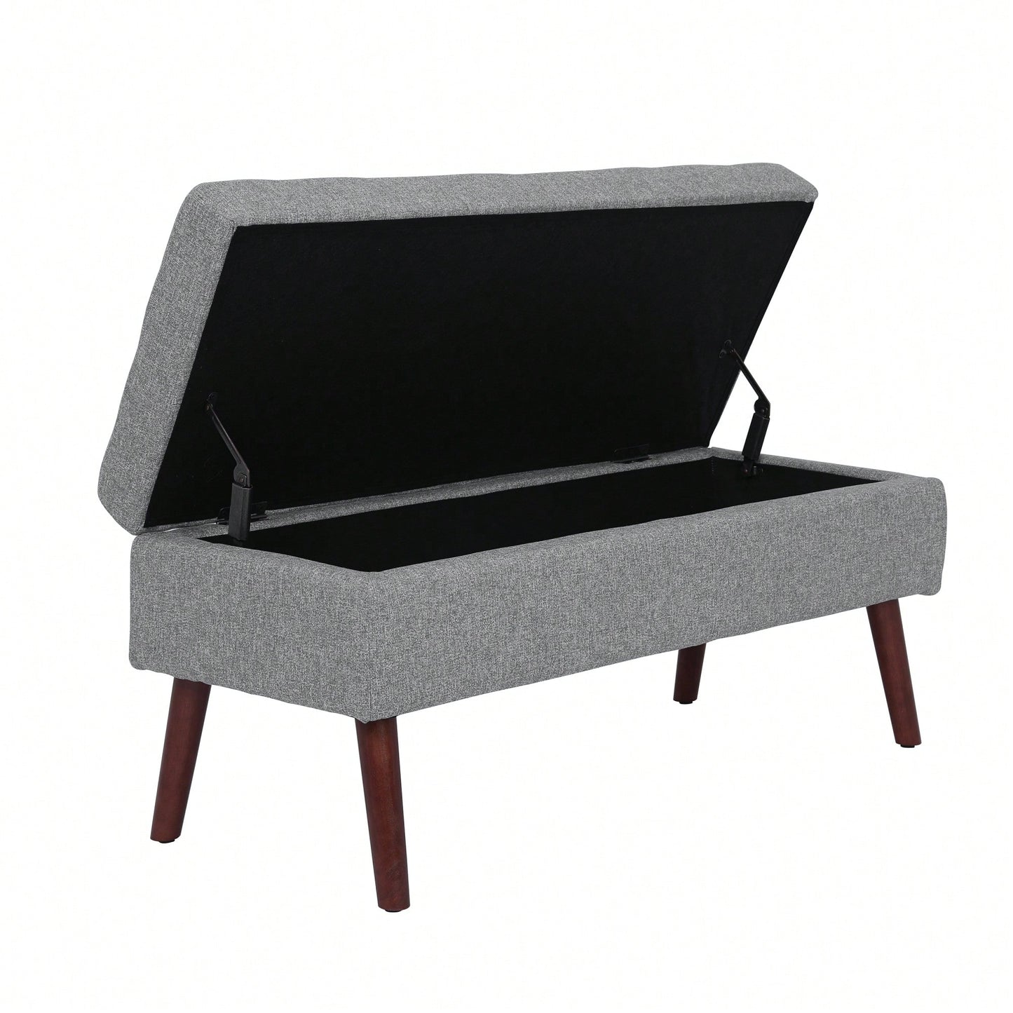 Grey Linen Storage Ottoman Bench For Bedroom Entryway Foot Of Bed With Tufted Design And Safety Hinge 43.7" W X 18.1" D