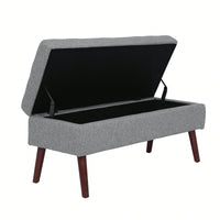 Grey Linen Storage Ottoman Bench For Bedroom Entryway Foot Of Bed With Tufted Design And Safety Hinge 43.7" W X 18.1" D