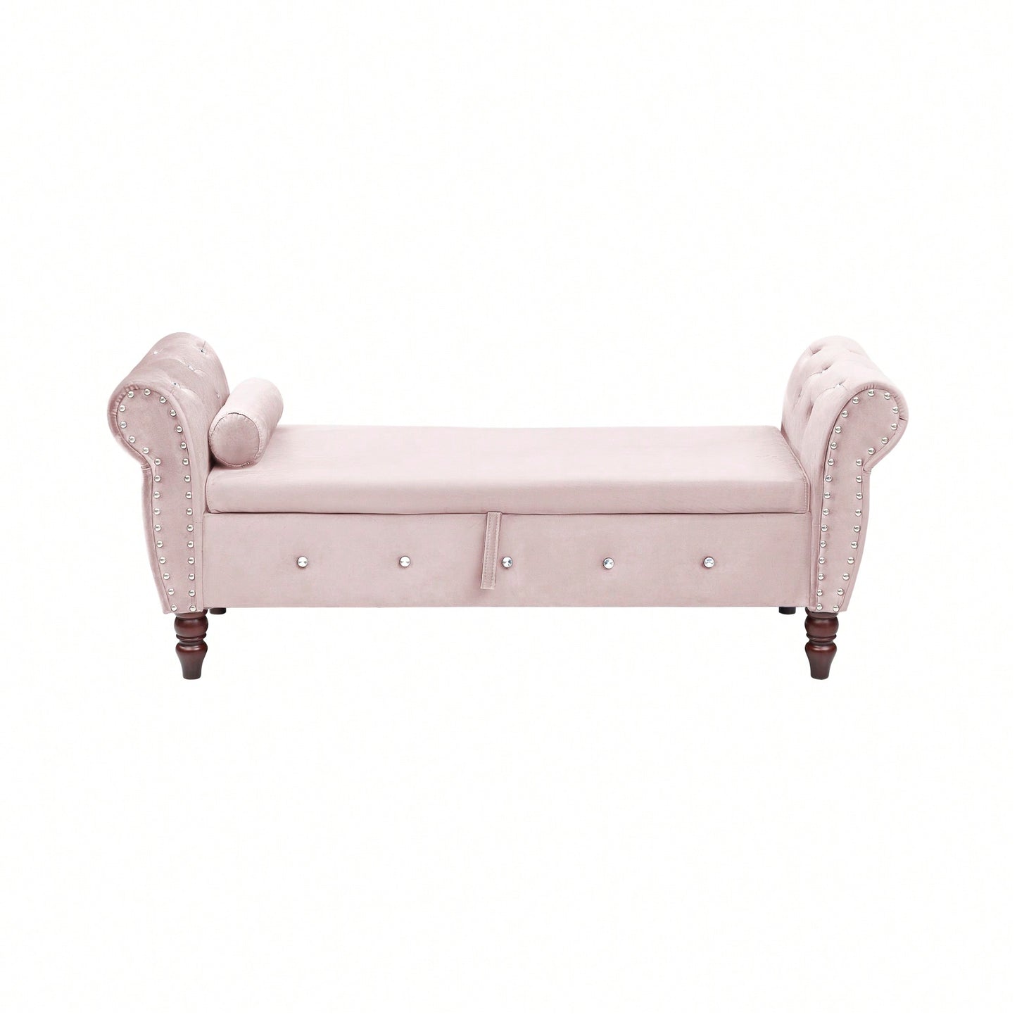 Velvet Multifunctional Storage Ottoman Bench With Crystal Buckle And Solid Wood Legs, Beige, Perfect For Living Room, Bedroom, And Hallway