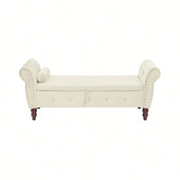 Velvet Multifunctional Storage Ottoman Bench With Crystal Buckle And Solid Wood Legs, Beige, Perfect For Living Room, Bedroom, And Hallway