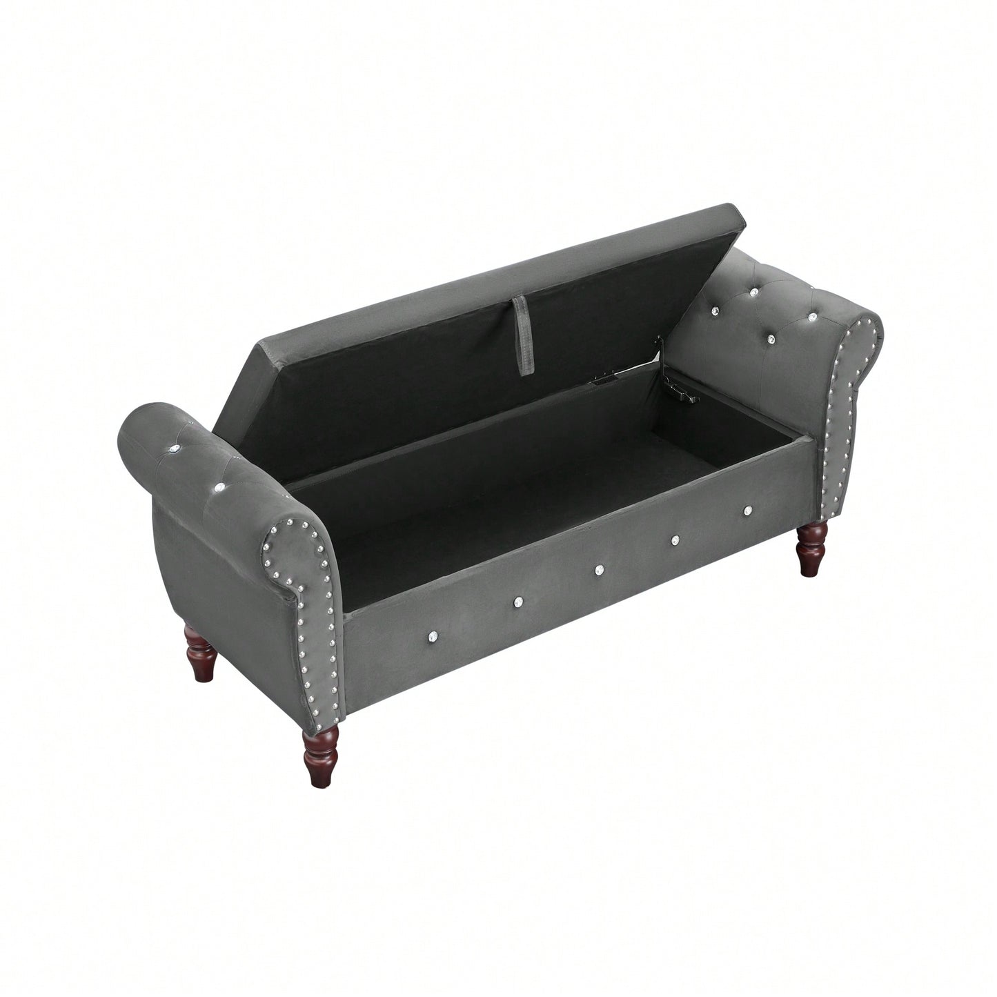 Velvet Multifunctional Storage Ottoman Bench With Crystal Buckle And Solid Wood Legs, Beige, Perfect For Living Room, Bedroom, And Hallway