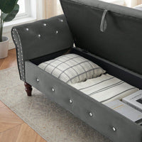 Velvet Multifunctional Storage Ottoman Bench With Crystal Buckle And Solid Wood Legs, Beige, Perfect For Living Room, Bedroom, And Hallway