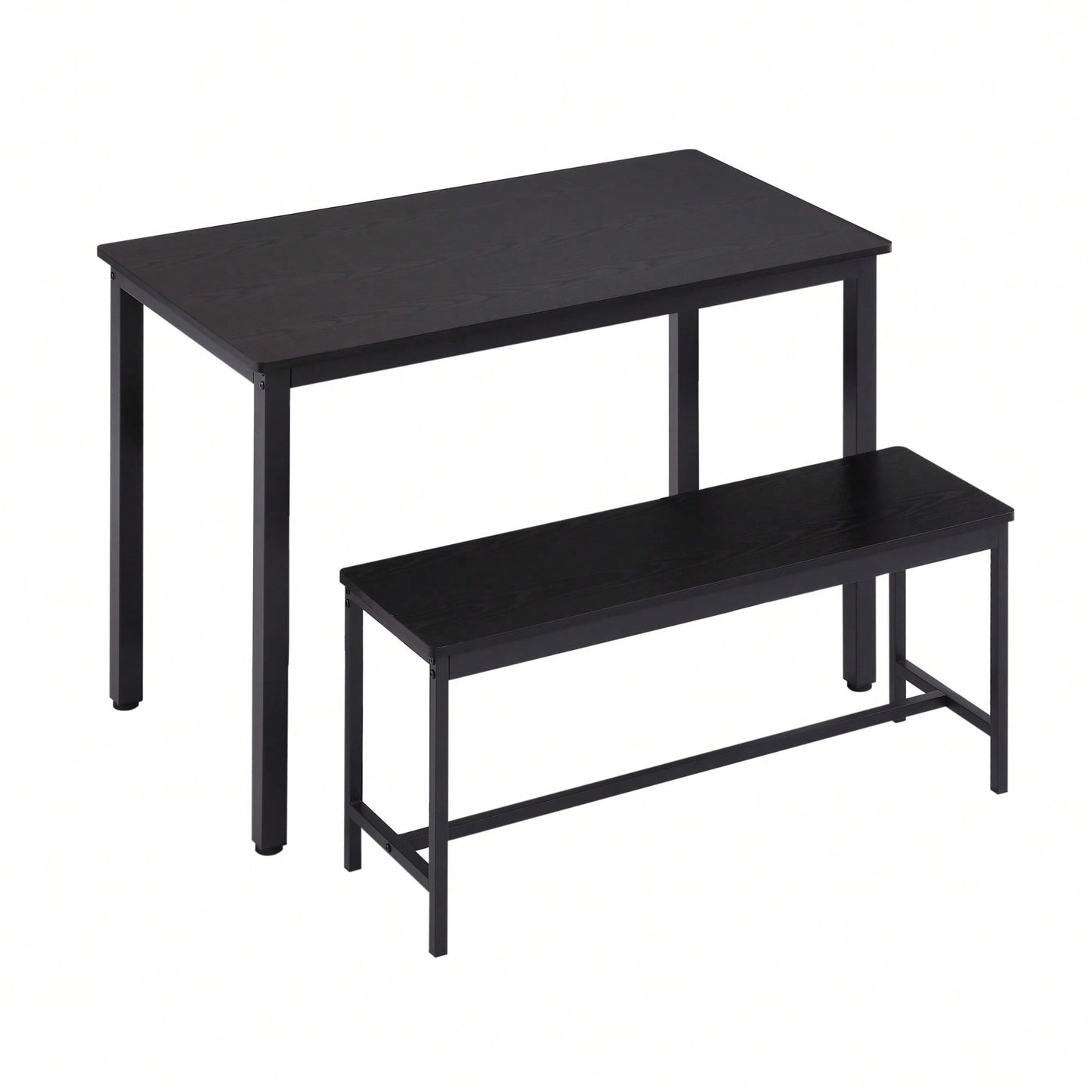 Industrial Style Dining Table Set with 2 Benches Natural White Finish Space-Saving Easy Assembly Durable Particleboard Steel