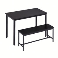 Industrial Style Dining Table Set with 2 Benches Natural White Finish Space-Saving Easy Assembly Durable Particleboard Steel