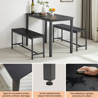 Industrial Style Dining Table Set with 2 Benches Natural White Finish Space-Saving Easy Assembly Durable Particleboard Steel