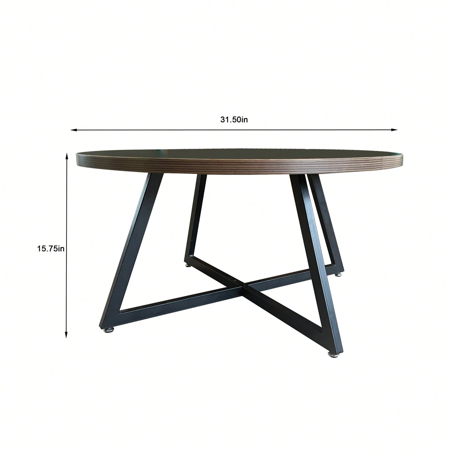 Round Coffee Table With Friendly Wood Grain Top And Sturdy Black Metal Frame For Modern Living Spaces