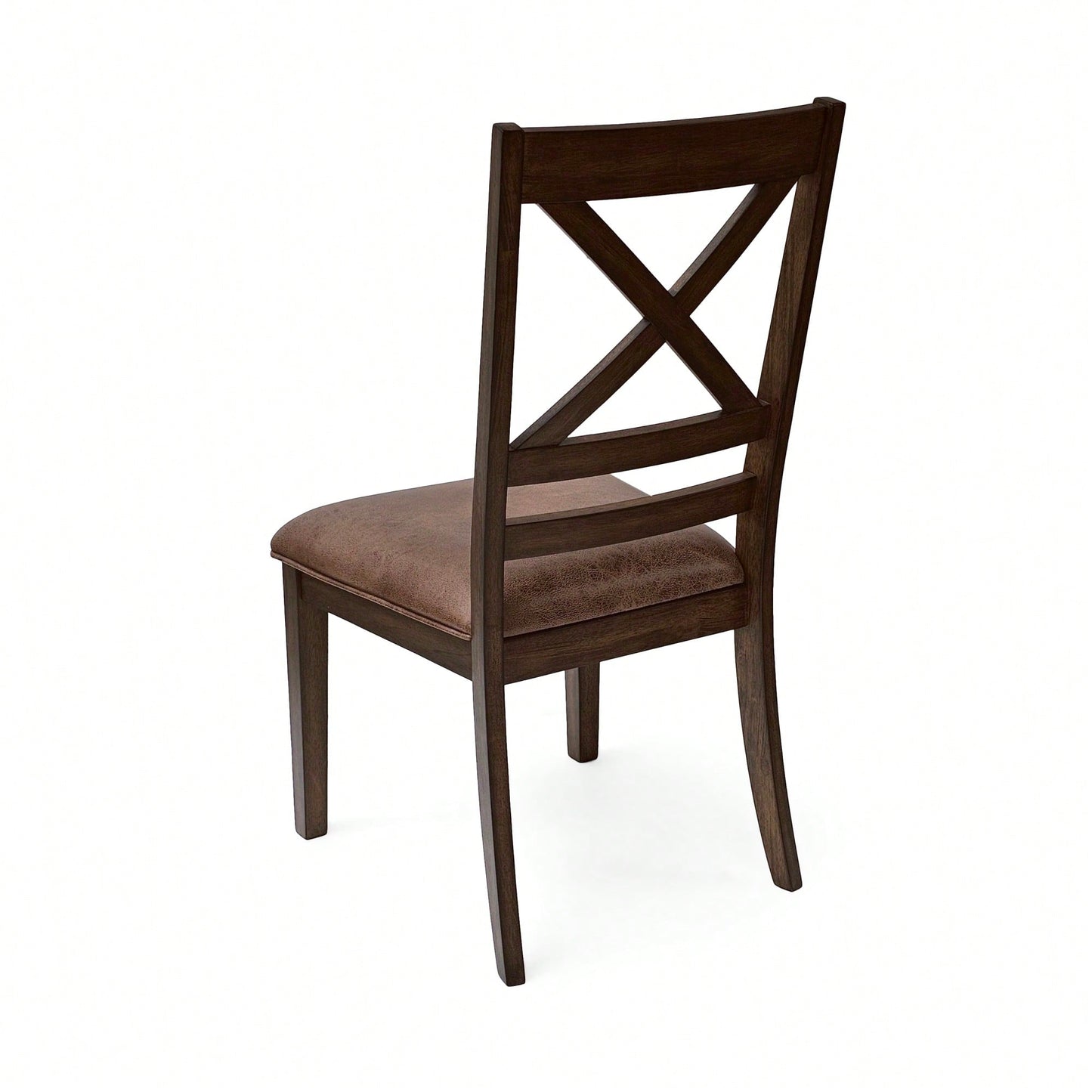 Set Of 2 Brown Cross Back Dining Chairs With PU Leather Cushion Comfortable Rubberwood Legs