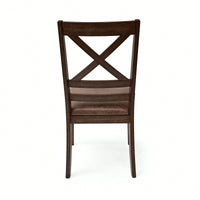 Set Of 2 Brown Cross Back Dining Chairs With PU Leather Cushion Comfortable Rubberwood Legs