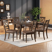 Set Of 2 Brown Cross Back Dining Chairs With PU Leather Cushion Comfortable Rubberwood Legs