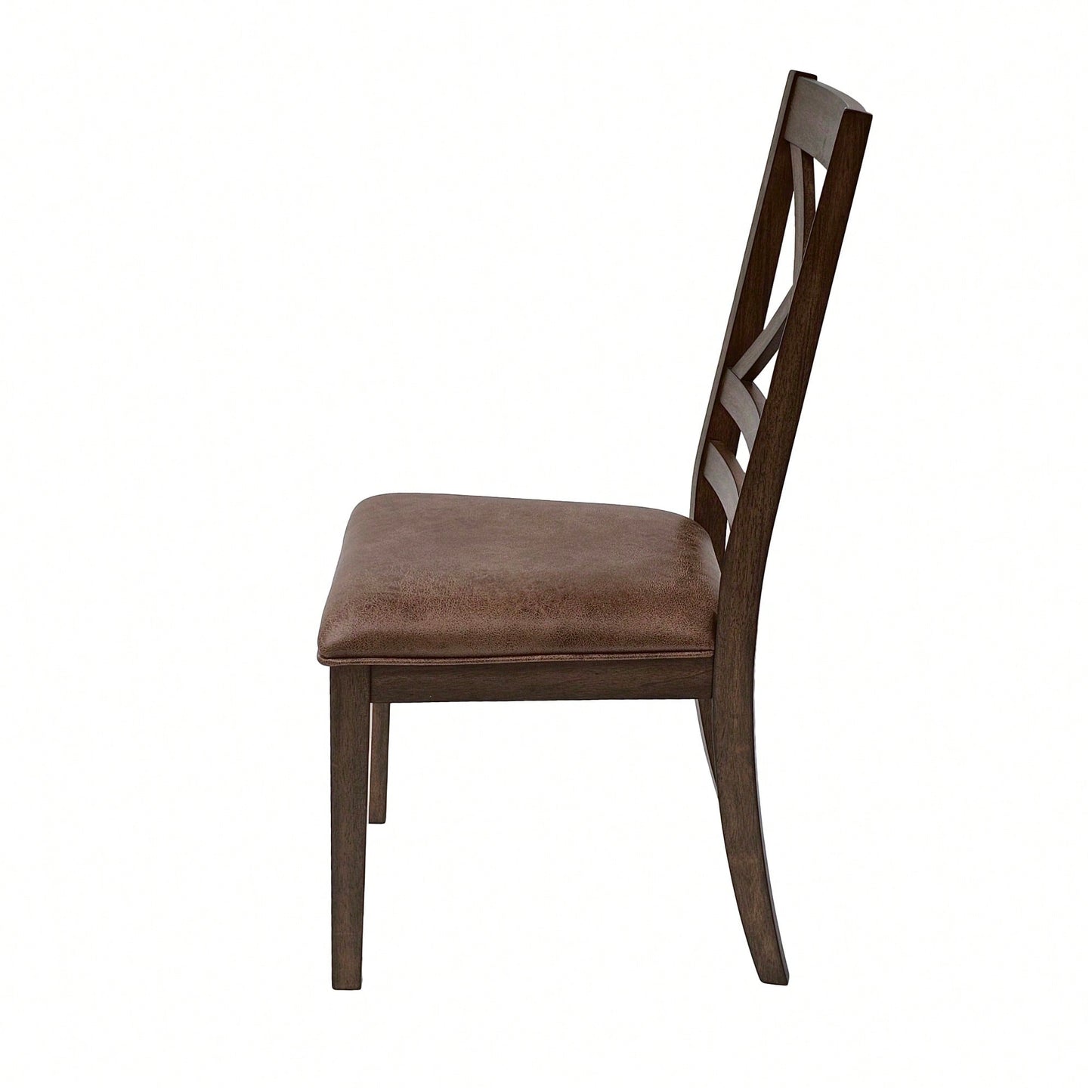 Set Of 2 Brown Cross Back Dining Chairs With PU Leather Cushion Comfortable Rubberwood Legs