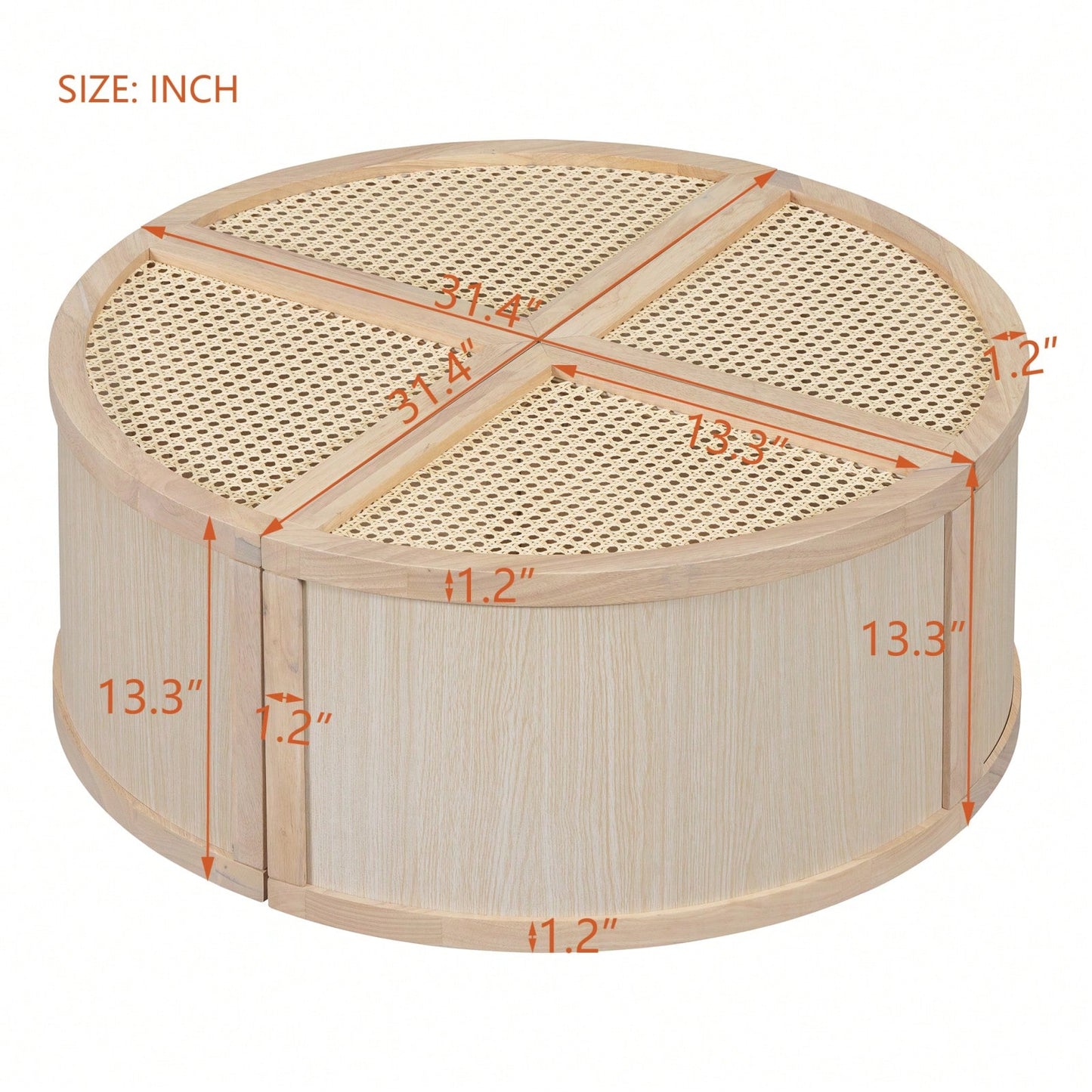 Modular Round To Square Coffee Table With Storage Light Natural Rattan And Wood 4 Piece Set