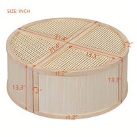 Modular Round To Square Coffee Table With Storage Light Natural Rattan And Wood 4 Piece Set