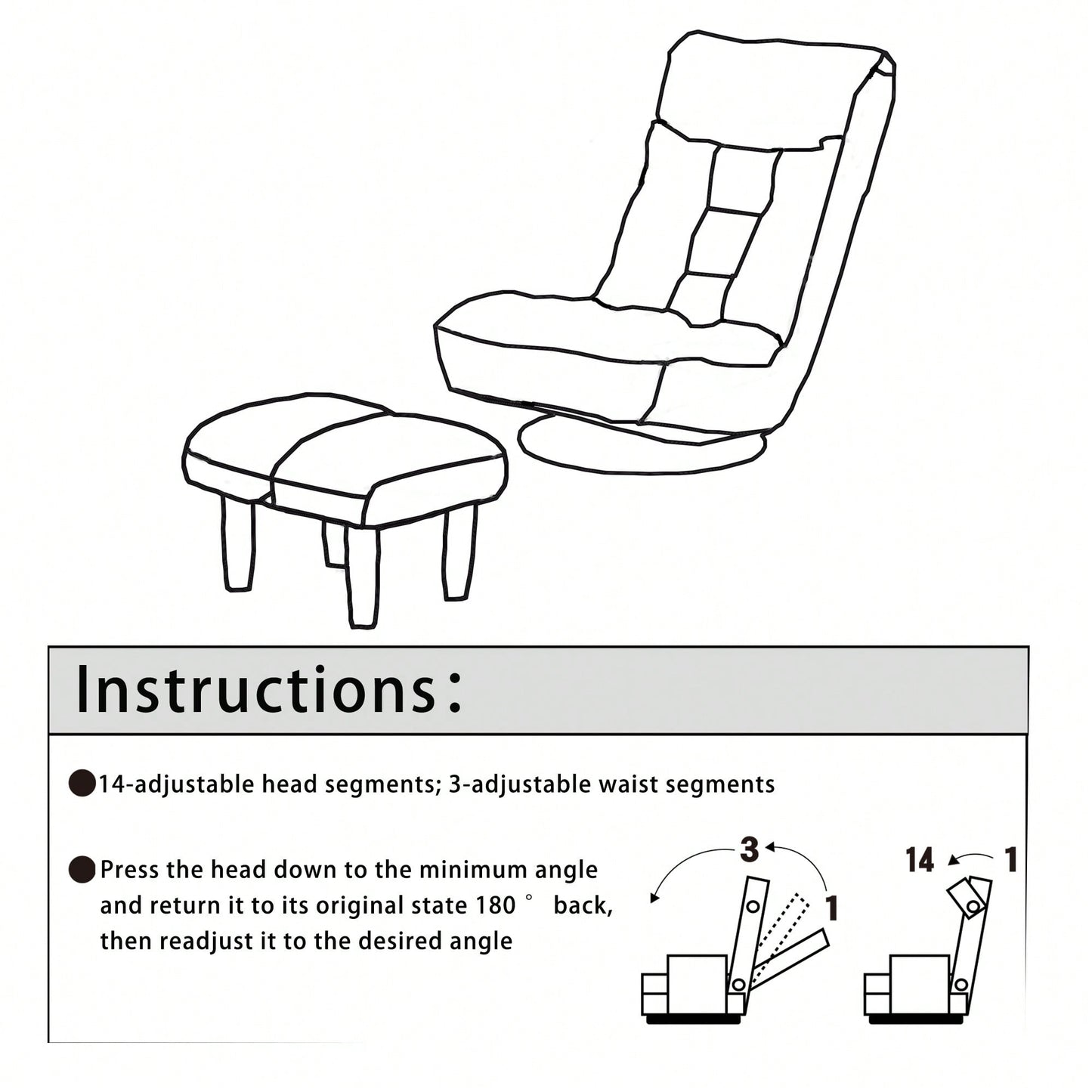 Adjustable Ergonomic Reclining Chair for Kids and Adults with Memory Foam Cushion and 3D Decompression Support for Home and Balcony