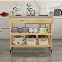 Stainless Steel Top Rolling Kitchen Cart With Solid Wood Storage Drawers And Shelves, Versatile Utility Trolley For Kitchen And Dining