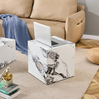 Modern 15.75 Inch White MDF Cube Coffee Table With Stylish Texture And Easy Assembly