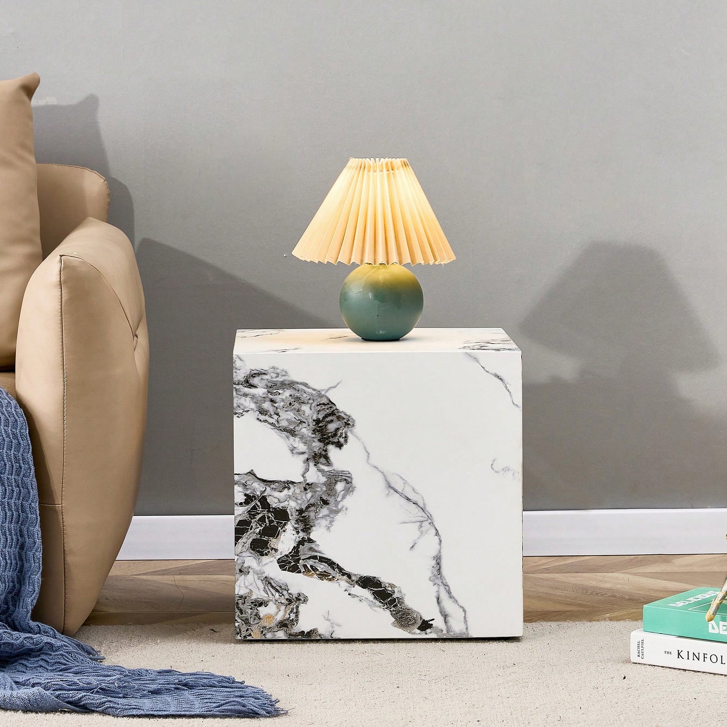 Modern 15.75 Inch White MDF Cube Coffee Table With Stylish Texture And Easy Assembly