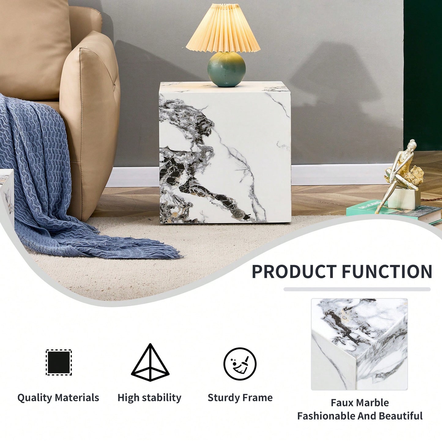 Modern 15.75 Inch White MDF Cube Coffee Table With Stylish Texture And Easy Assembly