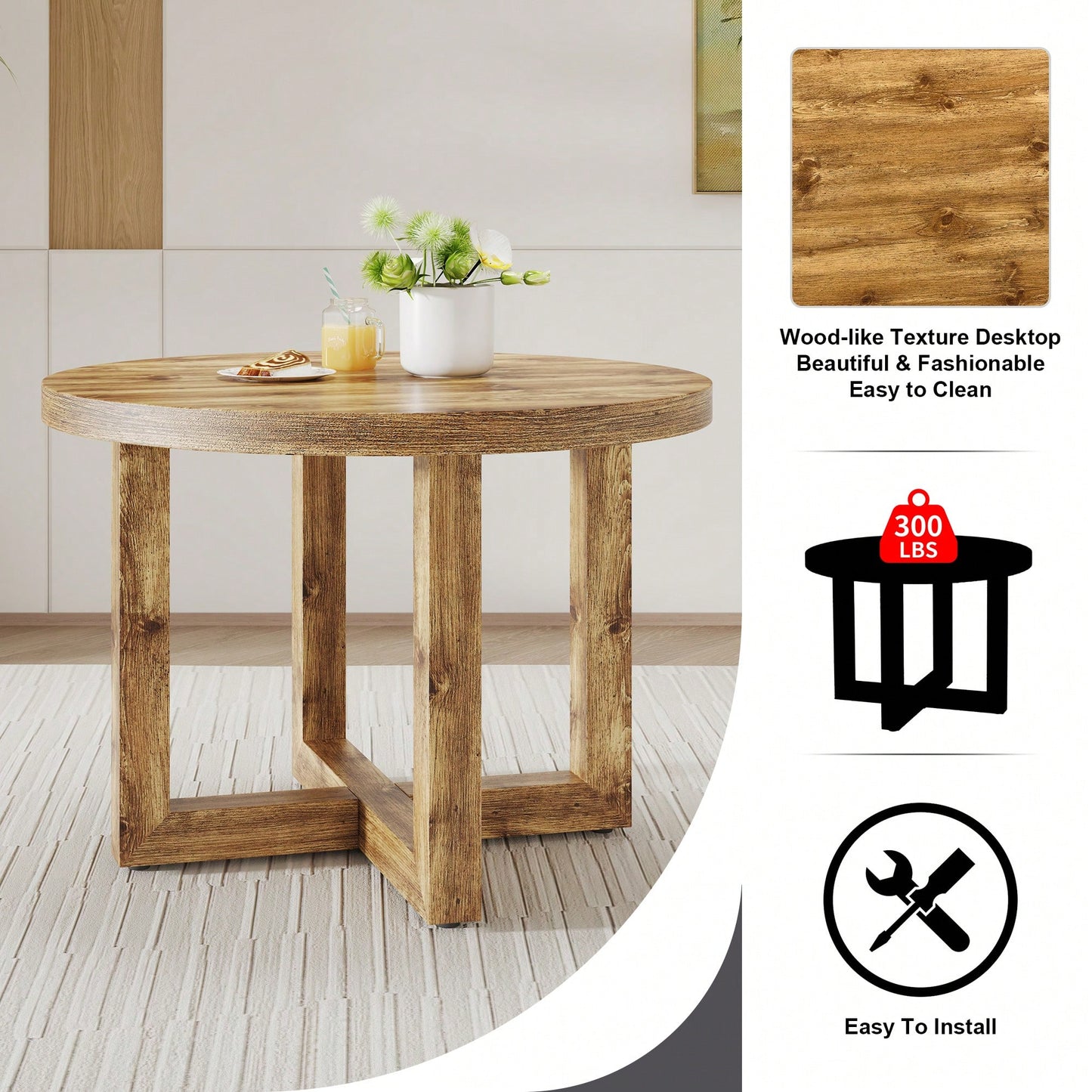 Modern Circular MDF Dining Table For Living Room And Bedroom 42 Inch Elegant Design Easy Assembly