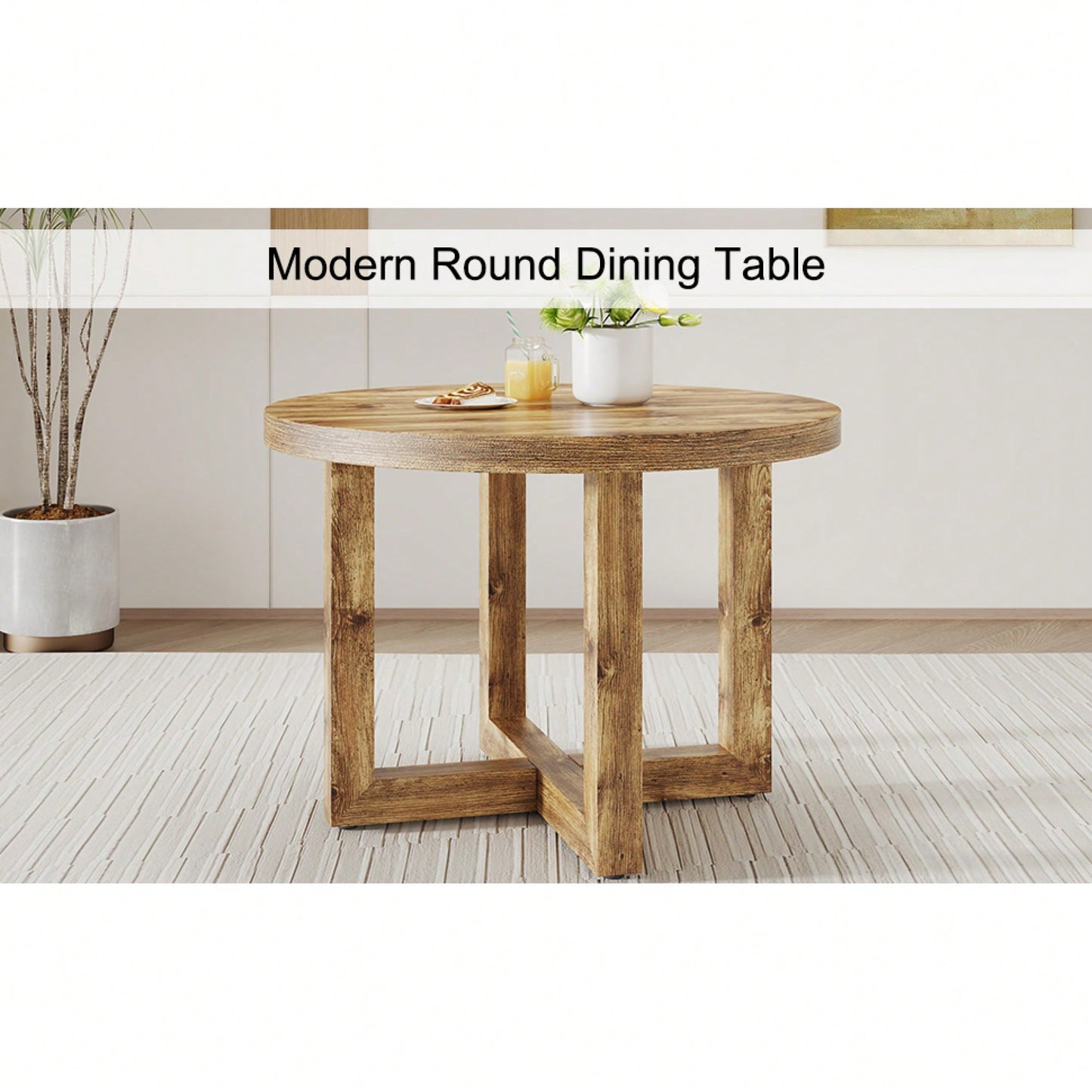 Modern Circular MDF Dining Table For Living Room And Bedroom 42 Inch Elegant Design Easy Assembly