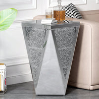 Modern 13.8'' Square Mirrored End Table With Crushed Diamond Accents For Living Room And Hallway Decor, Fully Assembled