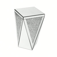 Modern 13.8'' Square Mirrored End Table With Crushed Diamond Accents For Living Room And Hallway Decor, Fully Assembled