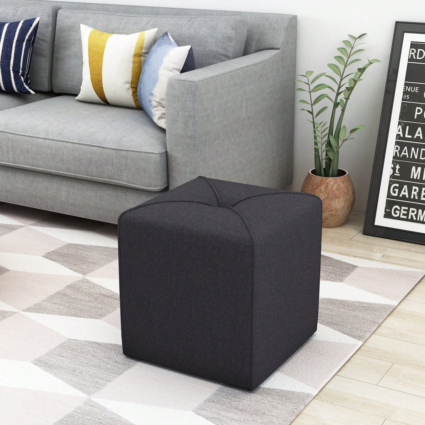 Versatile Square Cassella Cube Ottoman For Extra Seating And Footrest In Living Room Or Playroom