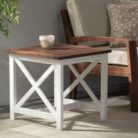 Stylish Two-Toned Acacia Wood End Table With Modern Farmhouse Design For Living Room