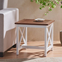 Stylish Two-Toned Acacia Wood End Table With Modern Farmhouse Design For Living Room