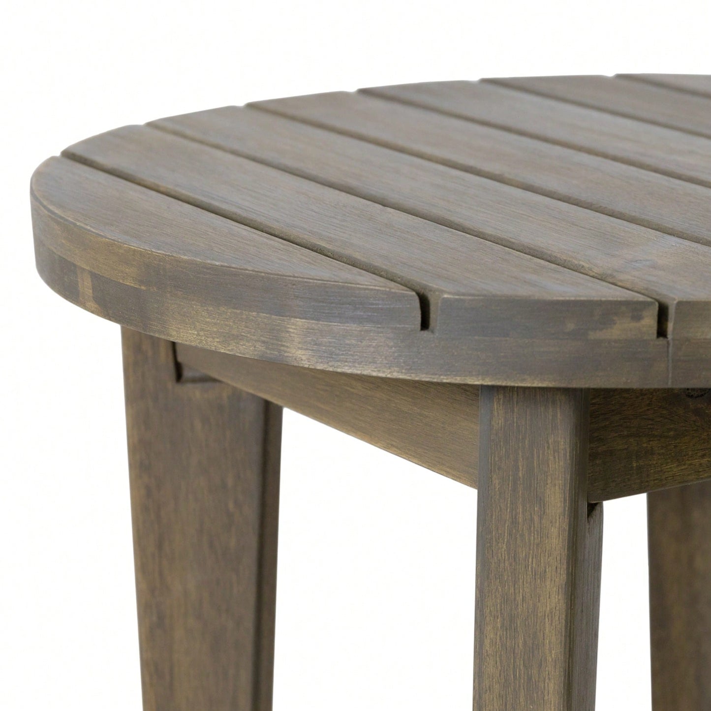 Outdoor Acacia Wood Side Table With Gray Finish For Patio And Backyard, Weather Resistant And Rustic Design, 16 Inch