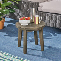 Outdoor Acacia Wood Side Table With Gray Finish For Patio And Backyard, Weather Resistant And Rustic Design, 16 Inch