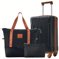 Lightweight 3 Piece Hardshell Luggage Set with TSA Lock Wheels Duffel Toiletry Bag Black Brown