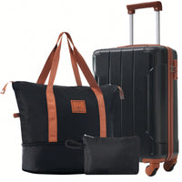 Lightweight 3 Piece Hardshell Luggage Set with TSA Lock Wheels Duffel Toiletry Bag Black Brown