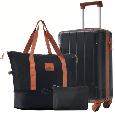 Lightweight 3 Piece Hardshell Luggage Set with TSA Lock Wheels Duffel Toiletry Bag Black Brown