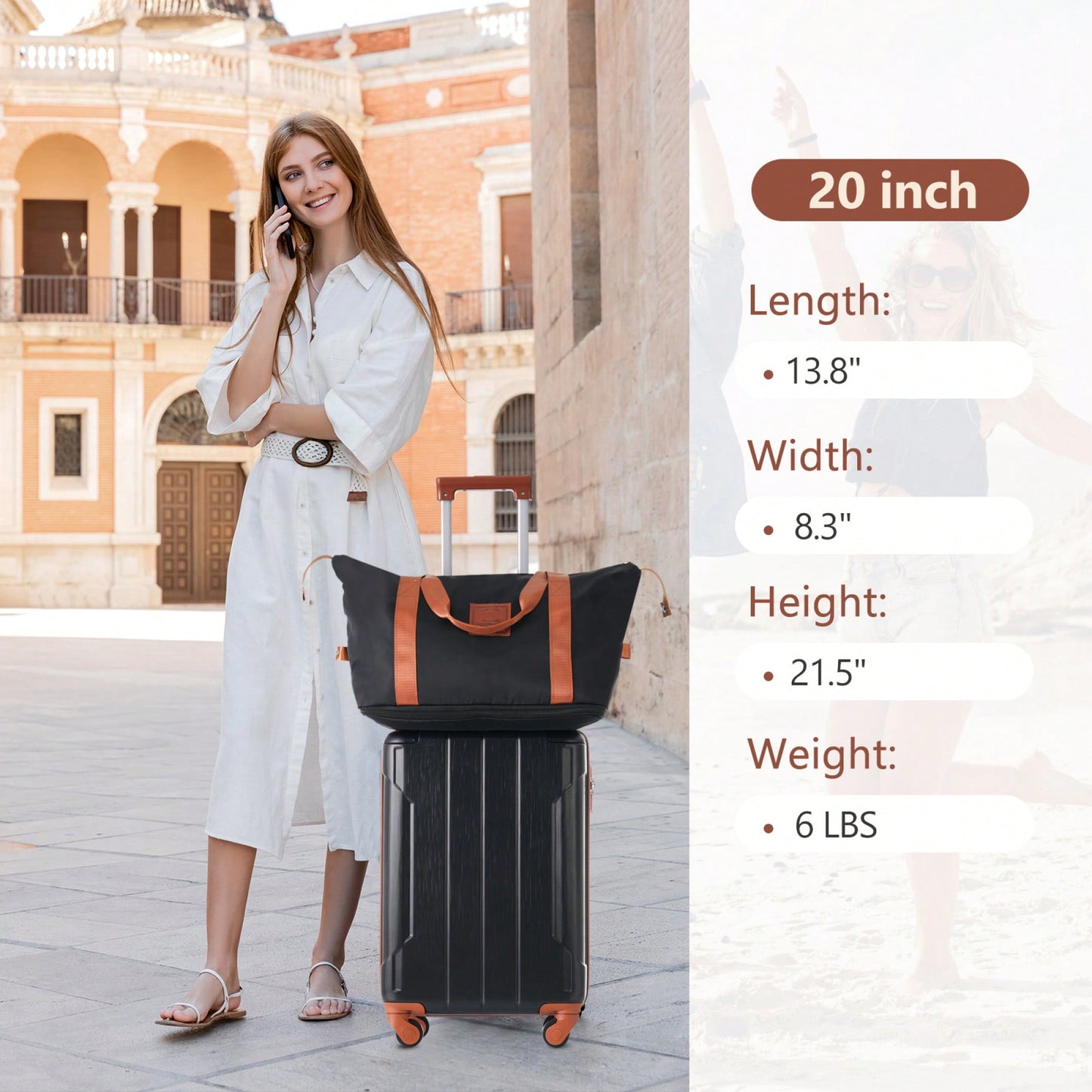 Lightweight 3 Piece Hardshell Luggage Set with TSA Lock Wheels Duffel Toiletry Bag Black Brown