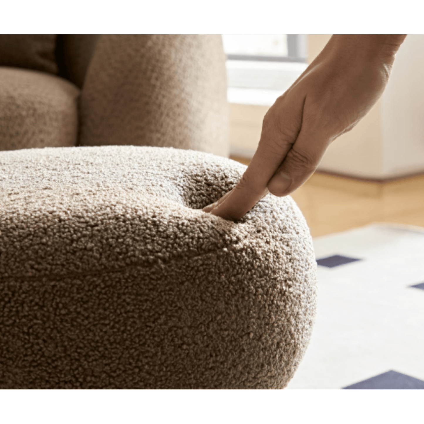 Versatile Mushroom Stool With Brown Lamb Wool Seat And Walnut Veneer, Ideal For Footrest Or Toy Storage, Space-Saving Design