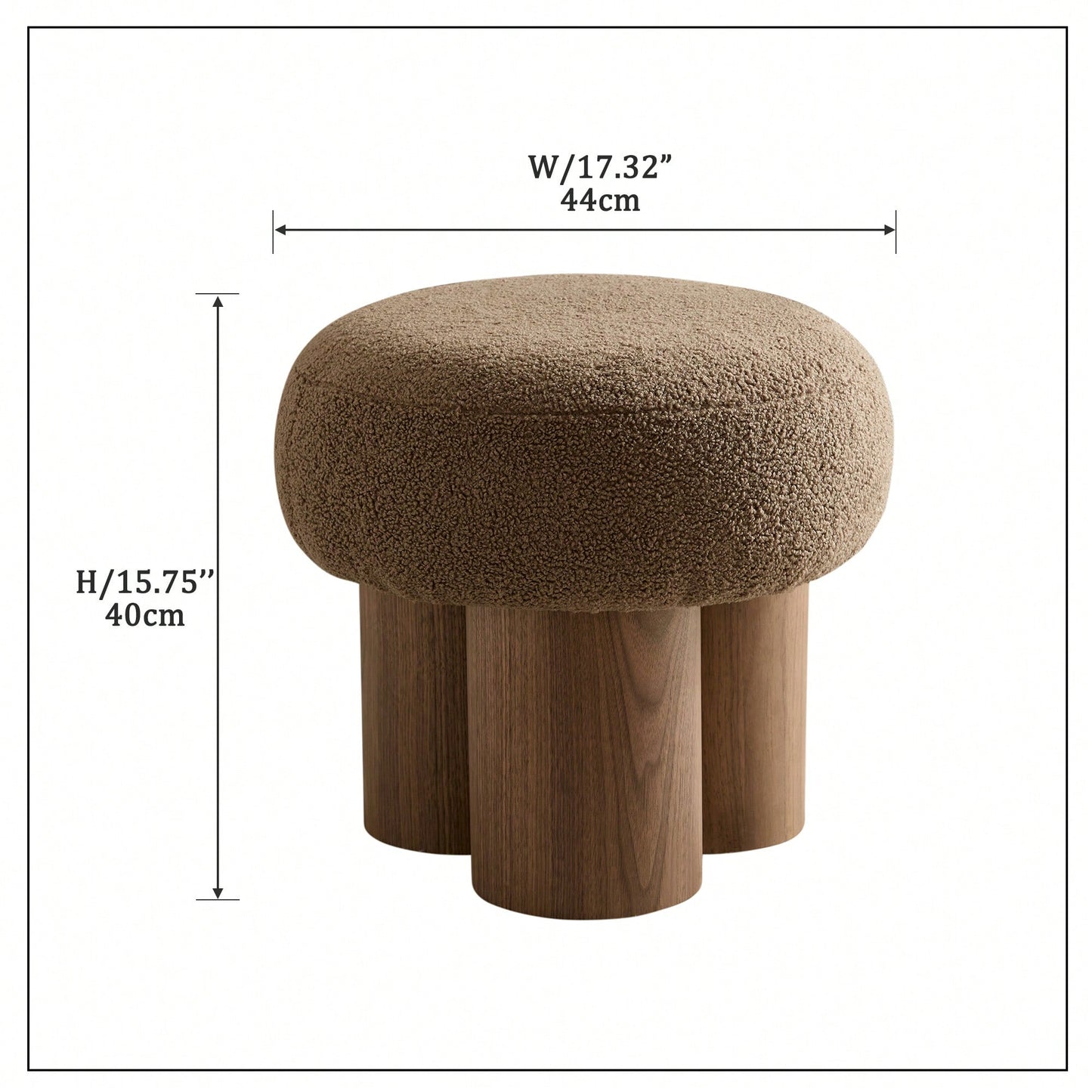 Versatile Mushroom Stool With Brown Lamb Wool Seat And Walnut Veneer, Ideal For Footrest Or Toy Storage, Space-Saving Design