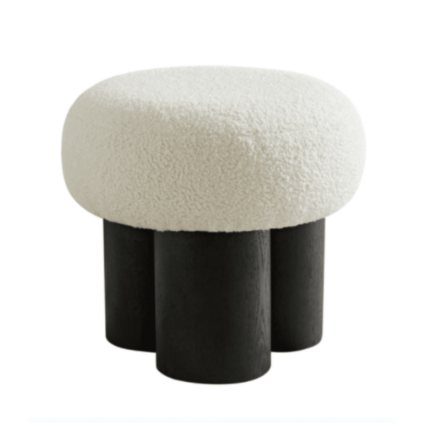 Versatile Mushroom Stool With Brown Lamb Wool Seat And Walnut Veneer, Ideal For Footrest Or Toy Storage, Space-Saving Design