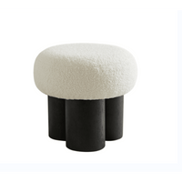 Versatile Mushroom Stool With Brown Lamb Wool Seat And Walnut Veneer, Ideal For Footrest Or Toy Storage, Space-Saving Design