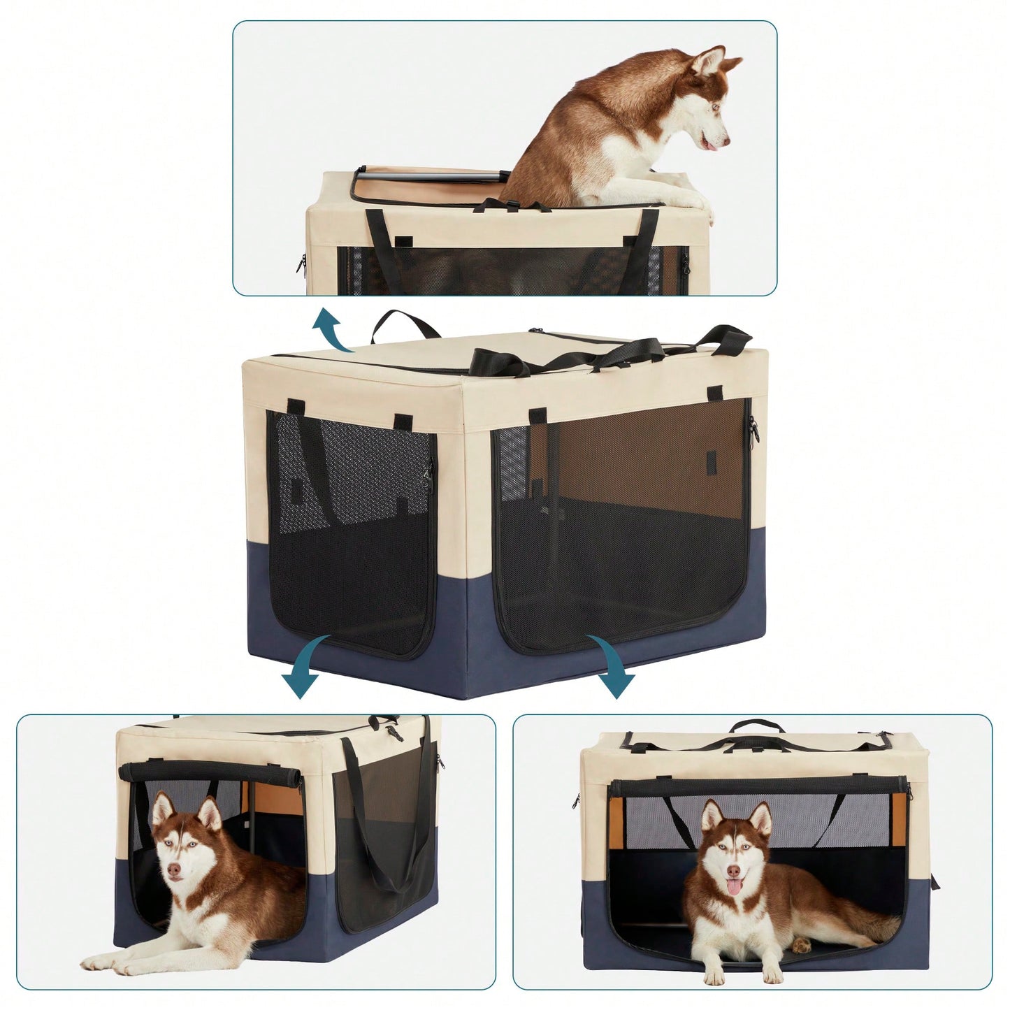 Adjustable Soft-Sided Dog Crate With Three Doors Portable Fabric Kennel For Travel And Home Use