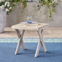 Rustic Acacia Wood Side Table With Sandblast Finish For Outdoor Patio And Backyard Use