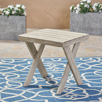 Rustic Acacia Wood Side Table With Sandblast Finish For Outdoor Patio And Backyard Use