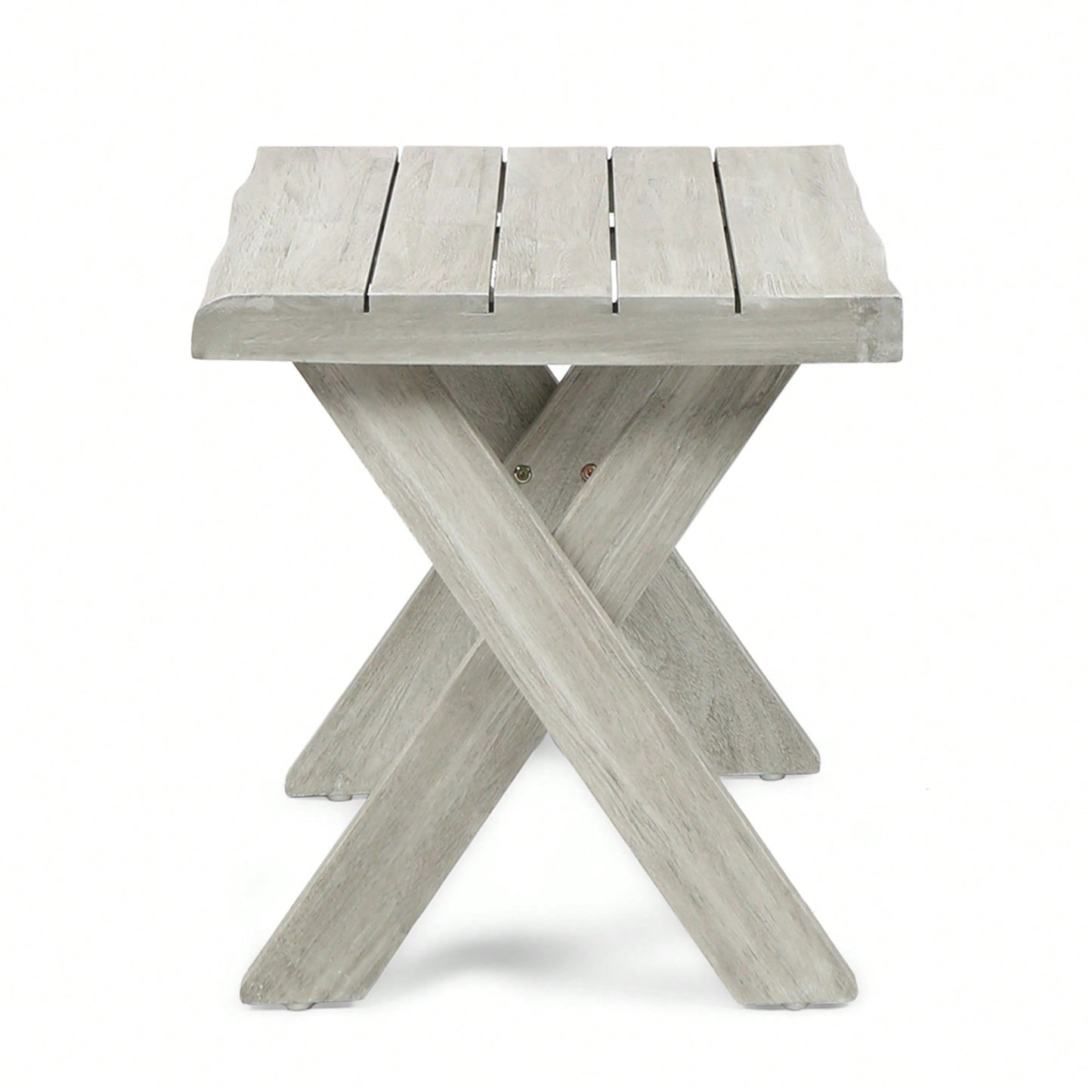 Rustic Acacia Wood Side Table With Sandblast Finish For Outdoor Patio And Backyard Use