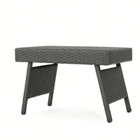 Transitional Faux Rattan Wicker Snack Table With Iron Frame No Assembly Required