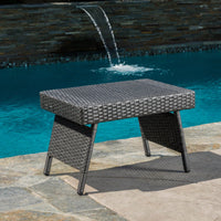 Transitional Faux Rattan Wicker Snack Table With Iron Frame No Assembly Required