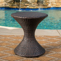 Outdoor Hourglass-Shaped Multi-Brown Wicker Side Table For Garden Patio Backyard